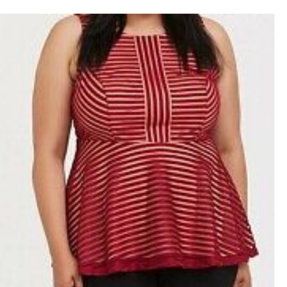 Torrid Plus 0 zero dark red shadow tank top sheer stripe - Picture 3 of 5